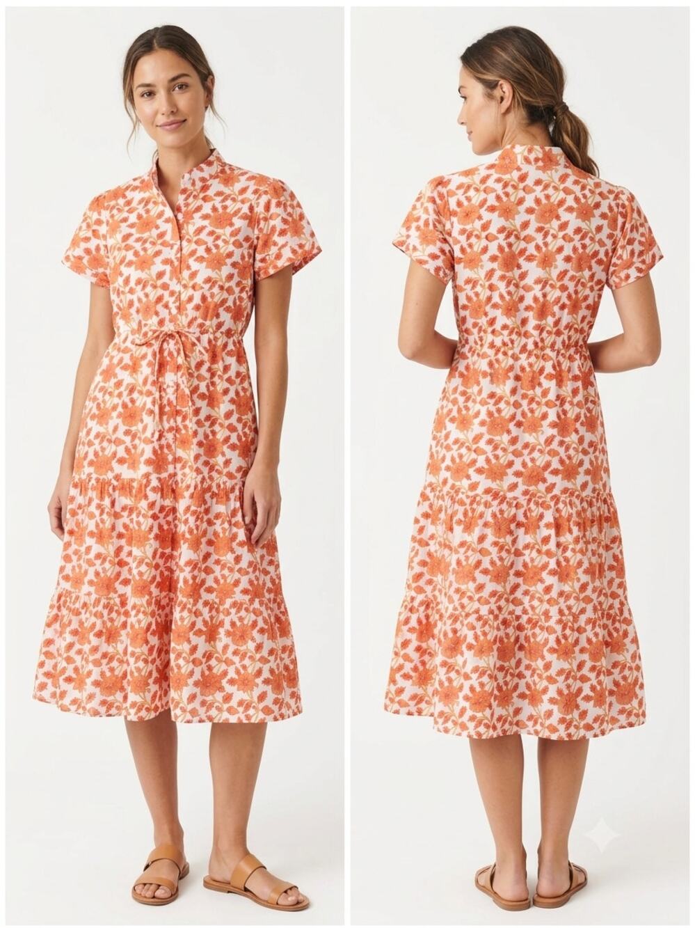 Victoria Dunn EUC Orange White Floral Pattern Mini Sundress Size Small Cotton